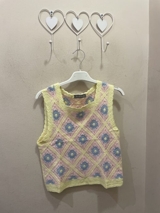 Top crochet celeste y amarillo
