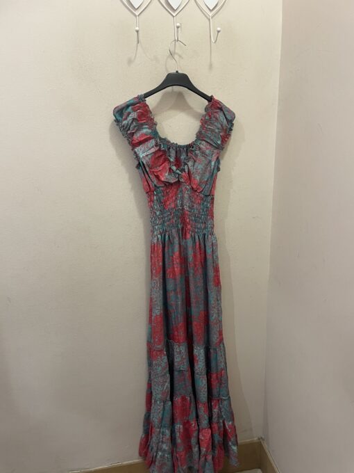 Vestido seda Coral y mint