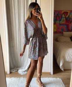 Vestido seda Malva y mint