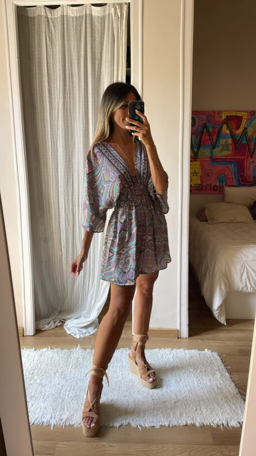 Vestido seda Malva y mint