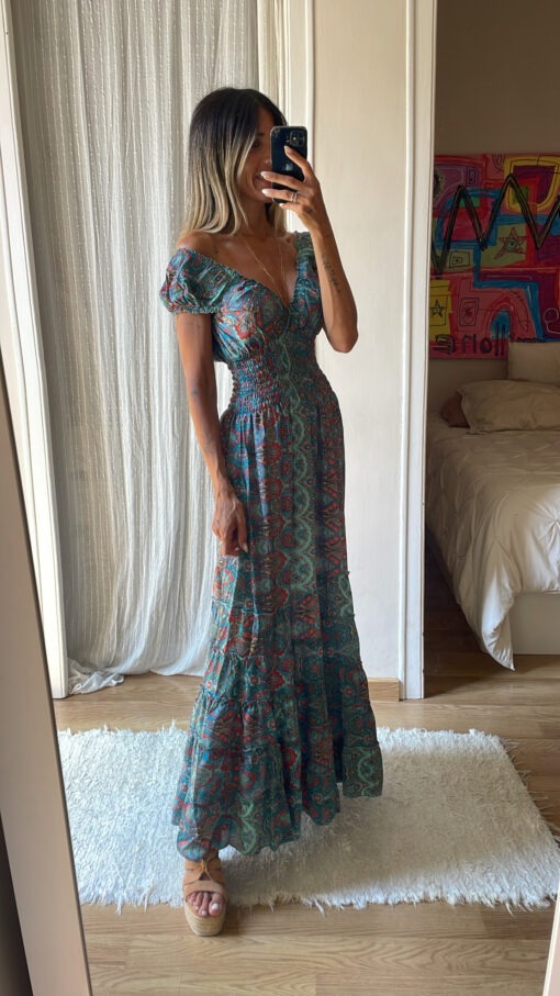 Vestido seda mint coral