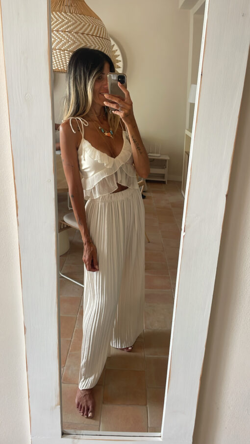 Top volante beige