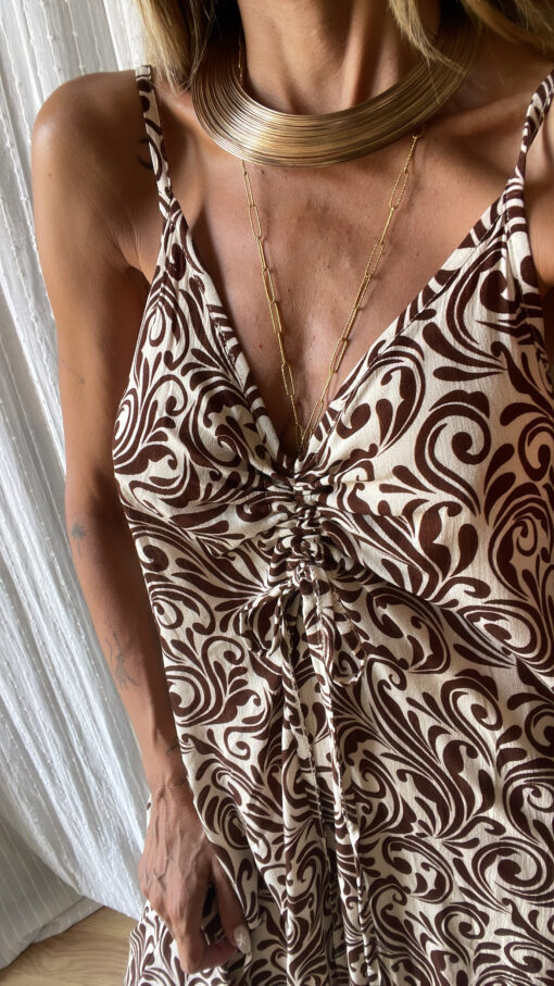 Vestido beige y chocolate - Imagen 2