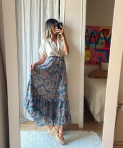 Falda seda marino rosa