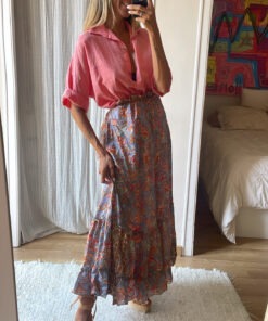 Falda seda grisáceo con coral