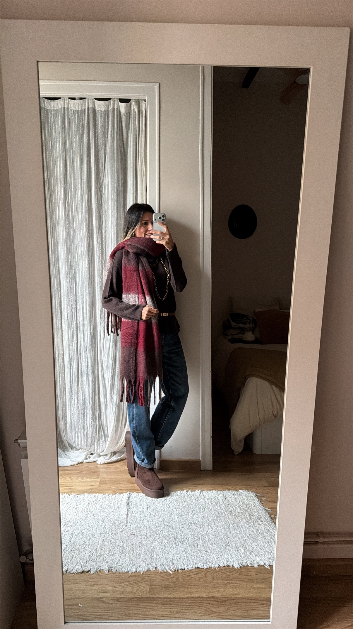 Maxi bufanda chocolate y granate