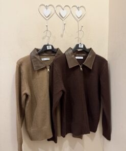 Cardigan cuello ecopiel