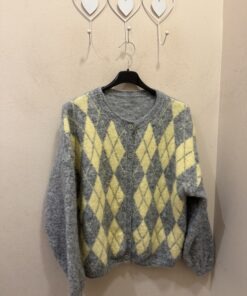Cardigan rombo  gris y amarillo