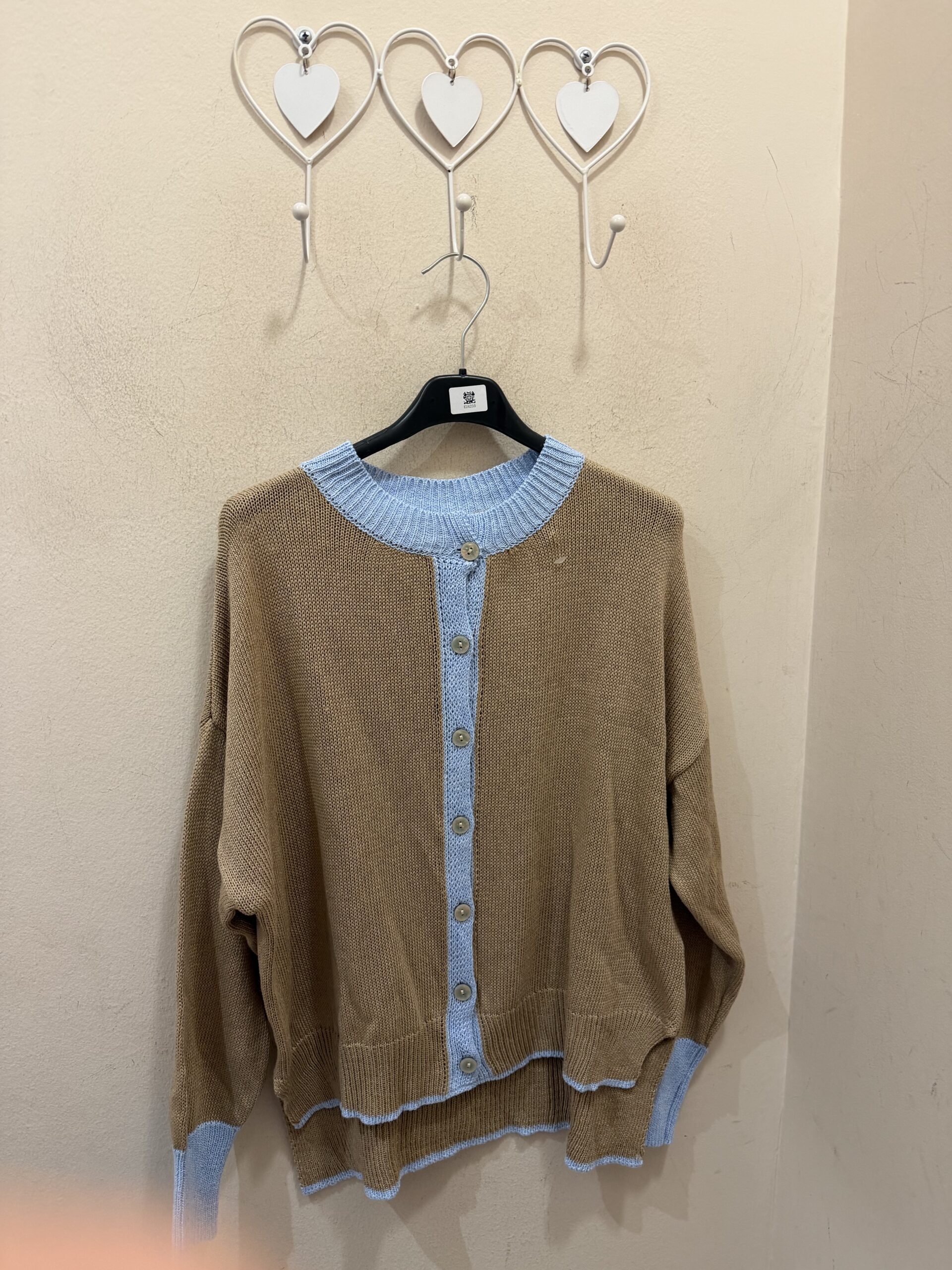 Cárdigan combinado celeste beige