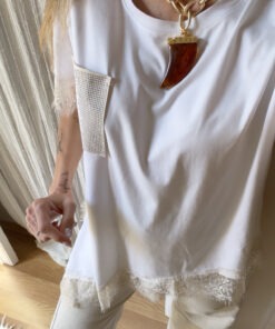 Camiseta asimétrica puntilla Strass