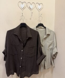 Camisa algodón chocolate y beige