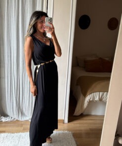 Maxi vestido negro abalorio