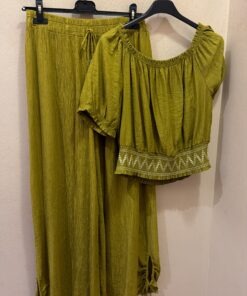 Blusa bambula pistacho bordada