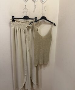 Conjunto top lurex pantalón Palazzo pareo