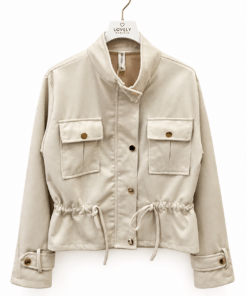 Chaqueta sahariana beige de mujer con cintura ajustable