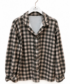 Camisa de cuadros kaki y beige de mujer