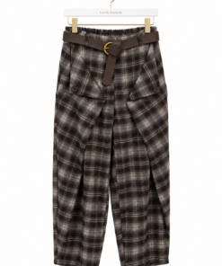 Pantalón Baggy asimétrico cuadros chocolate