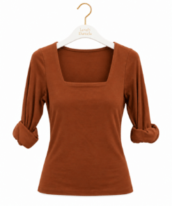 Camiseta escote cuadrado teja